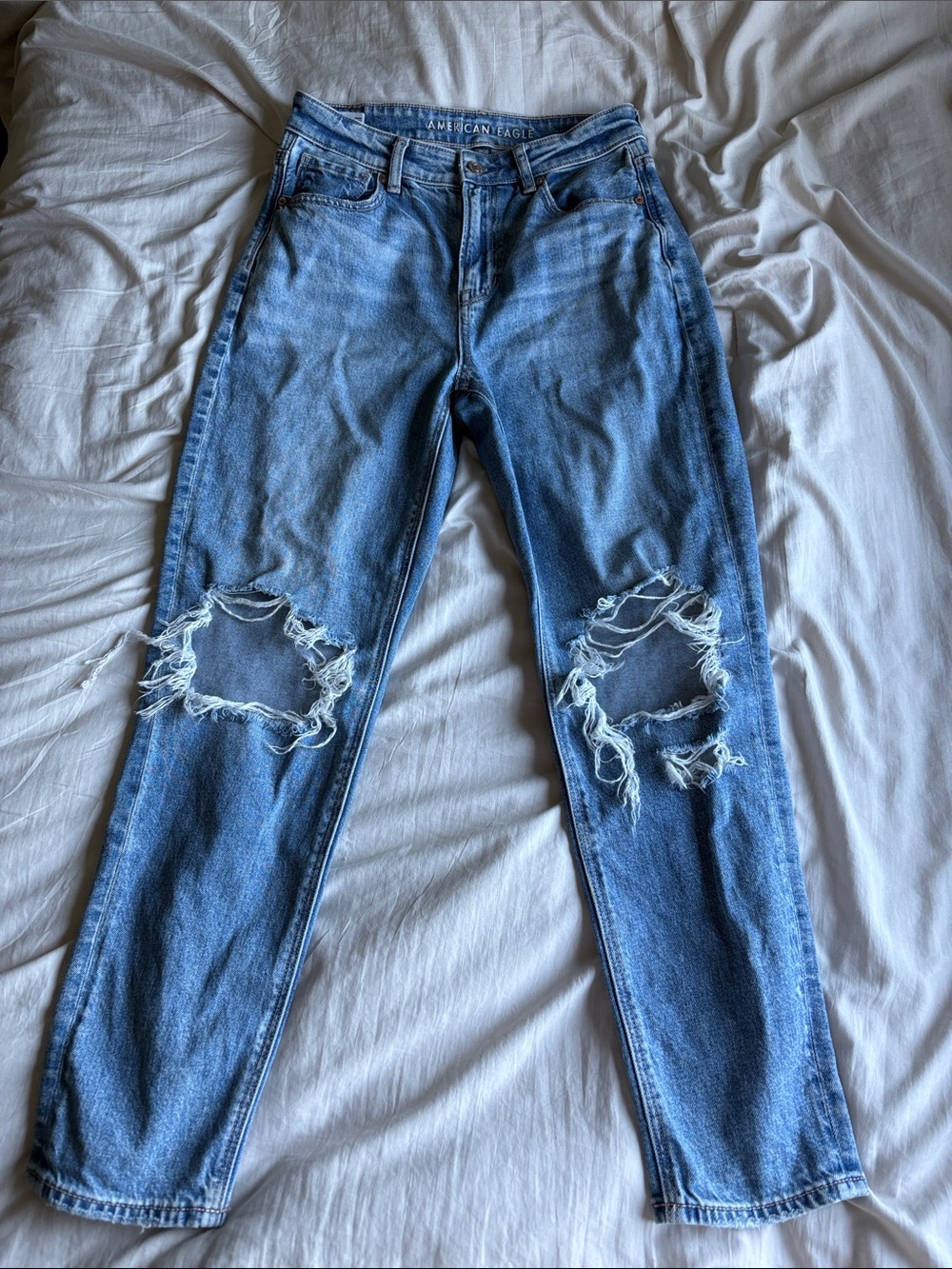 American Eagle Outfitters Light Blue Distressed Straight Leg Jeans